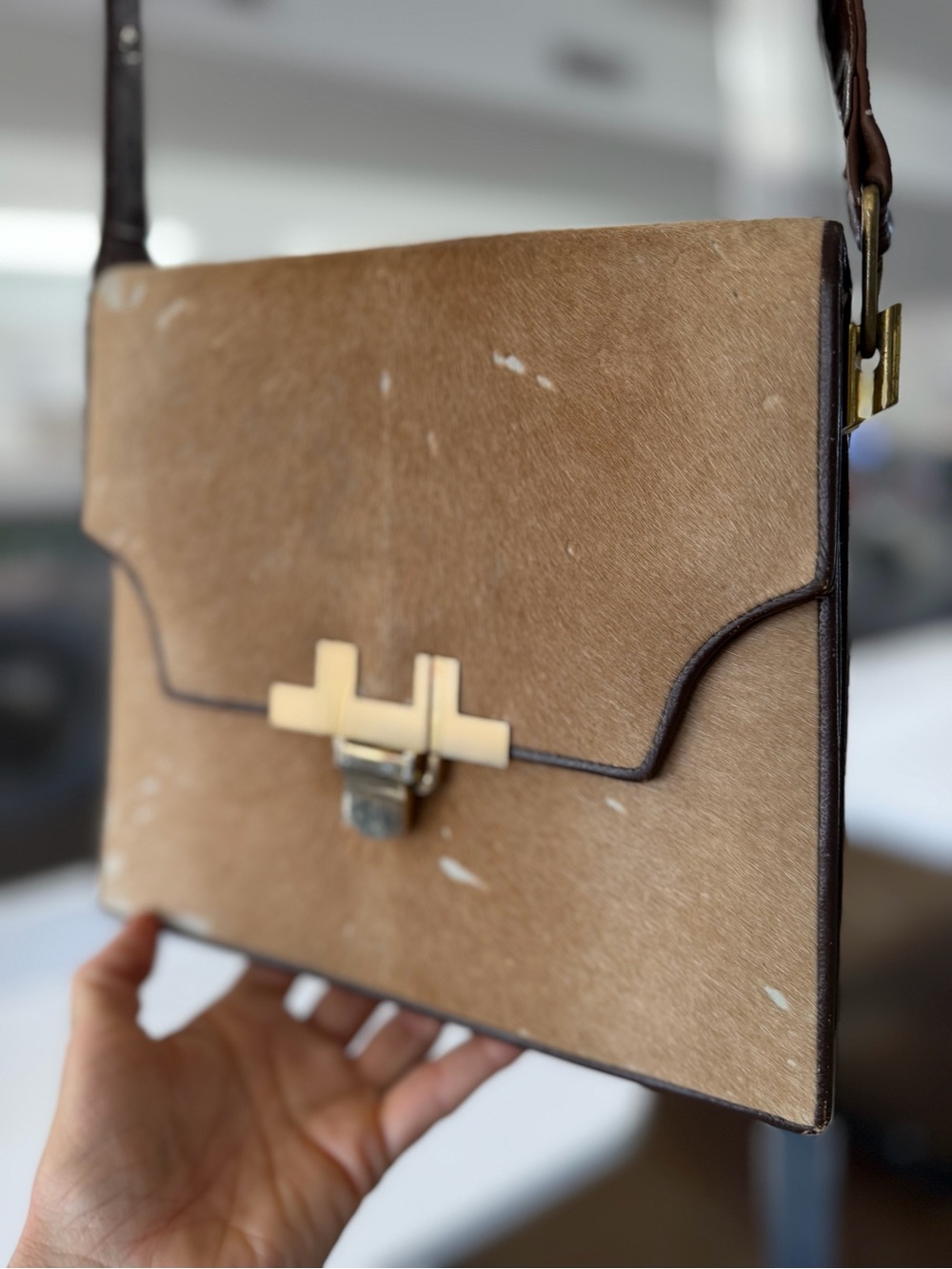 Vintage GAITAN Calf Hair Leather Handbag 50s 60s Mexico Mid Century Purse